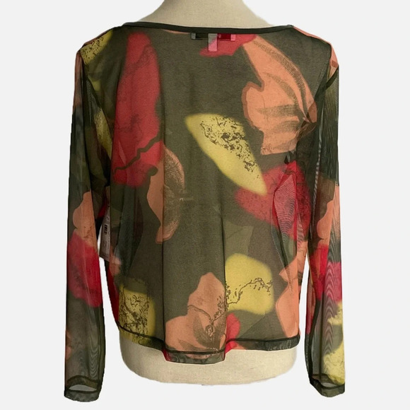 Sympli Floral Camo Mesh Cropped Top Size 12 Long Sleeve Scoop Neck NWT - Picture 4 of 14
